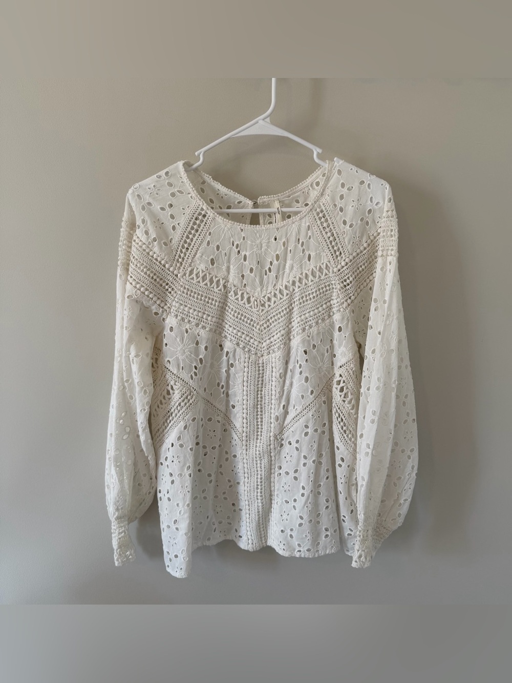 Anthropologie Lace Cutwork Long Sleeve Blouse White Size Medium Embroidered